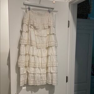 LoveShackFancy Cream Tiered Maxi Skirt Resort Wear